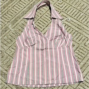 NWT Retro Ann Taylor Loft Halter Top Size 12 Lilac/ Green /White